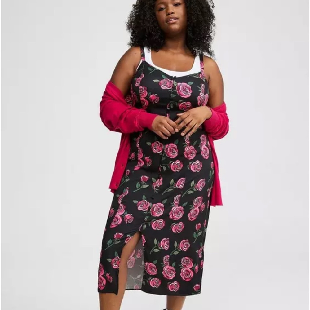 Torrid Black Dress with Pink Floral Design
